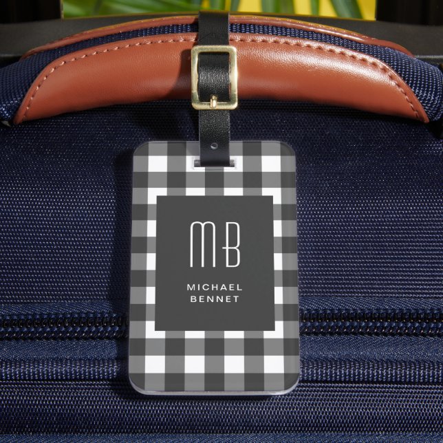 Etiqueta Para Maletas Elegant Gingham Monogram (Anverso In situ 2)