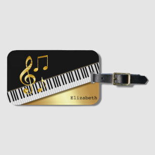 Etiqueta Para Maletas Elegant Modern Black Gold Music Notes,Piano Keys