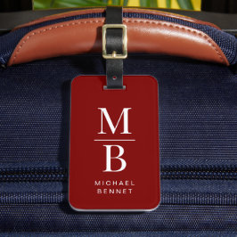 Etiqueta Para Maletas Elegant Monogram Burgundy Red