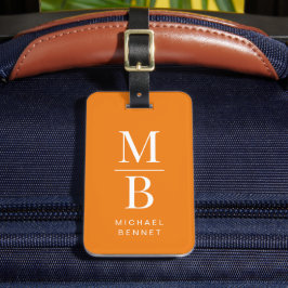 Etiqueta Para Maletas Elegant Oranbge Monogram 