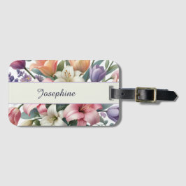 Etiqueta Para Maletas Elegant Personalized Watercolor Floral Pink Orange