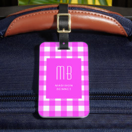 Etiqueta Para Maletas Elegant Pink Gingham Monogram