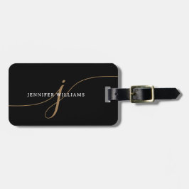 Etiqueta Para Maletas Elegant Plain Black and Gold Script Monogram