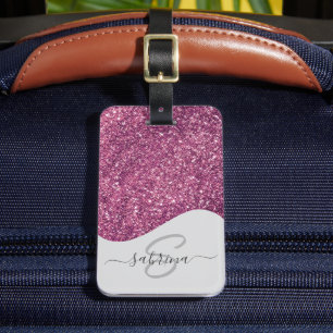 Etiqueta Para Maletas Elegant Purple Drip Purpurina Monogramado Nombre
