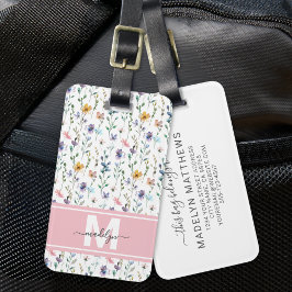 Etiqueta Para Maletas Elegant Watercolor Wildflower Monogram