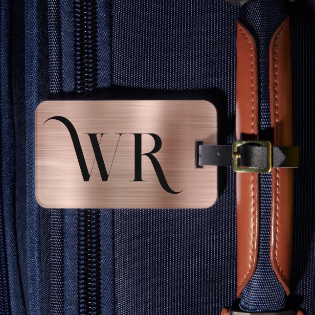 Etiqueta Para Maletas Elegante 2 Monograma Rosa Inicial Oro Rosa Metaliz (Anverso In situ 4)