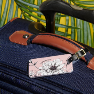 Etiqueta Para Maletas Elegante Anemone Floral Nombre personalizado rosa