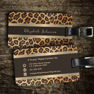 Etiqueta Para Maletas Elegante animal leopardo Imprimir marrón y raya do