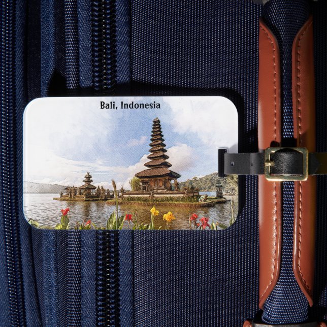 Etiqueta Para Maletas Elegante arquitectura del templo de Bali Indonesia (Anverso In Situ 4)