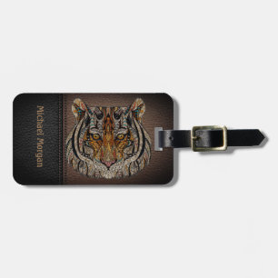 Etiqueta Para Maletas Elegante, aspecto de cuero cabeza de tigre - Perso