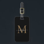 Etiqueta Para Maletas Elegante Black Gold Monograma Script Nombre Elegan<br><div class="desc">Elegante Black Gold Monograma Nombre de guión Elegante Etiqueta de bolsa</div>