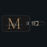 Etiqueta Para Maletas Elegante Black Gold Monograma Script Nombre Elegan<br><div class="desc">Elegante Black Gold Monograma Nombre de guión Elegante Etiqueta de bolsa</div>