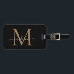 Etiqueta Para Maletas Elegante Black Gold Monograma Script Nombre Elegan<br><div class="desc">Elegante Black Gold Monograma Nombre de guión Elegante Etiqueta de bolsa</div>