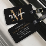 Etiqueta Para Maletas Elegante Black Gold Monograma Script Nombre Elegan<br><div class="desc">Elegante Black Gold Monogram Script Nombre Elegante Etiqueta de equipaje. Personalice fácilmente esta moderna y elegante etiqueta de equipaje con su monograma y nombre personalizado.</div>