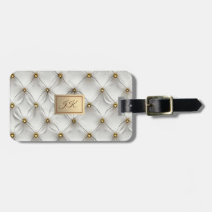 Etiqueta Para Maletas Elegante Blanco Moderno Cuero Acolchado Dorado