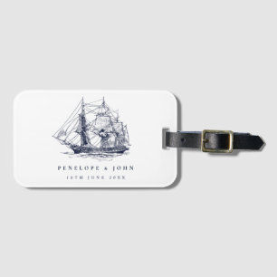 Etiqueta Para Maletas Elegante Boda de Destino Náutico de Barco Vintage
