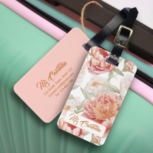 Etiqueta Para Maletas Elegante Bontanical del Pastel Rosa de la Gran Cam