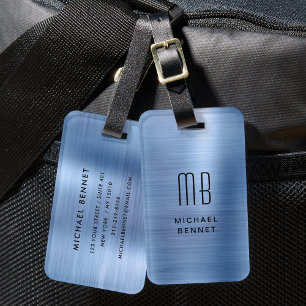 Etiqueta Para Maletas Elegante cepillado azul Metalizado Monogramado