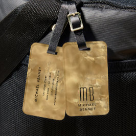 Etiqueta Para Maletas Elegante Chic Monograma Oro