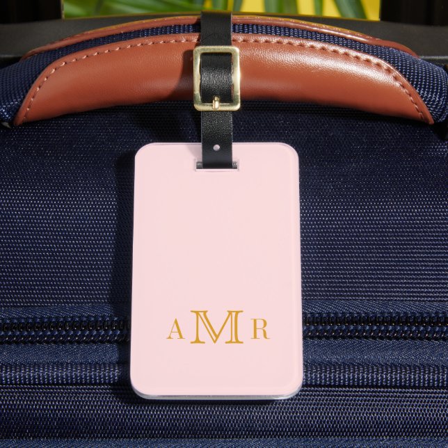 Etiqueta Para Maletas Elegante clásico Monograma rosa personalizado (Anverso In situ 2)