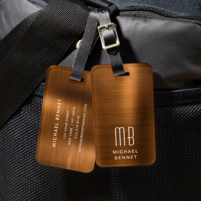 Etiqueta Para Maletas Elegante cobre monograma (Elegant Monogram Copper Luggage Tag)