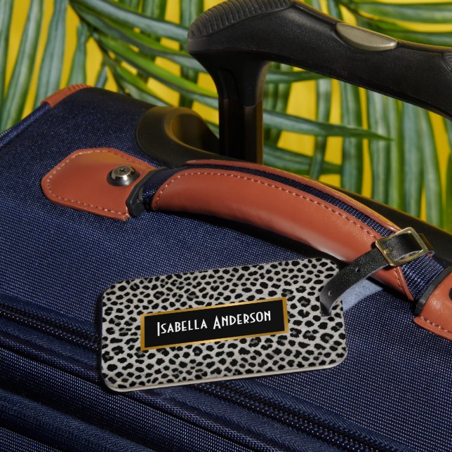 Etiqueta Para Maletas Elegante Colección de Leopardo Blanco de Lujo (Anverso In situ 3)