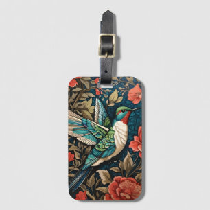 Etiqueta Para Maletas Elegante colibrí volador William Morris inspirado