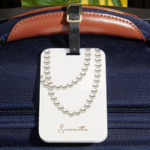 Etiqueta Para Maletas Elegante collar de la Perla blanco