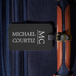 Etiqueta Para Maletas Elegante color negro simple Monogramado personaliz