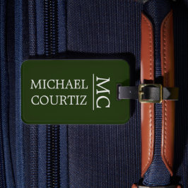 Etiqueta Para Maletas Elegante color verde simple Monogramado personaliz