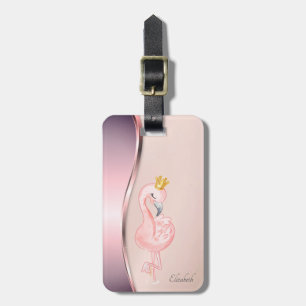 Etiqueta Para Maletas Elegante Corona de Flamenco Rosa Metálico Moderno
