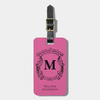 Etiqueta Para Maletas Elegante Cresta de Monograma Rosa