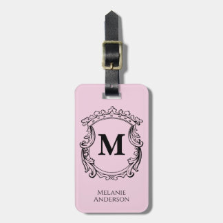 Etiqueta Para Maletas Elegante Cresta de Monograma Rosa 