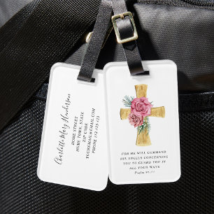 Etiqueta Para Maletas Elegante Cruz Floral Rosa