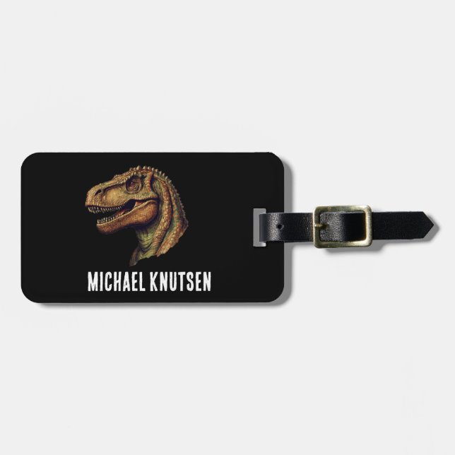 Etiqueta Para Maletas Elegante Dinosaurio Verde T-Rex Tyrannosaurus viaj (Frente Horizontal)