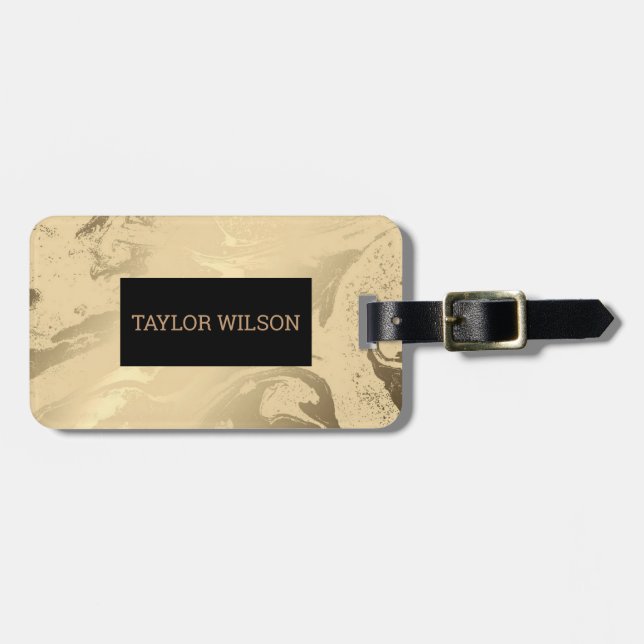 Etiqueta Para Maletas Elegante dorado y negro de mármol (Frente Horizontal)
