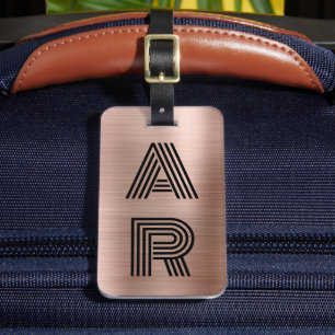 Etiqueta Para Maletas Elegante Dos Monogramas Rosa Inicial Oro Metalizad