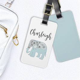 Etiqueta Para Maletas Elegante elefante azul paisley personalizado