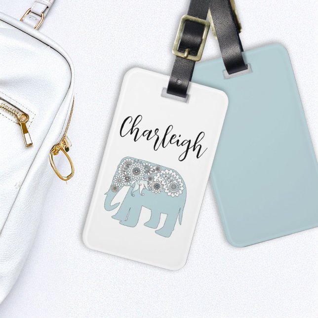 Etiqueta Para Maletas Elegante elefante azul paisley personalizado (Subido por el creador)