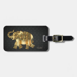 Etiqueta Para Maletas Elegante Elefante De Paisley De Oro, Personalizado