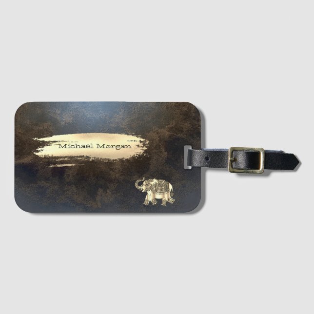 Etiqueta Para Maletas Elegante elefante dorado, pincel, piel (Anverso horizontal)