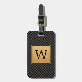 Etiqueta Para Maletas Elegante escritura de Monograma de Oro Negro Viaje