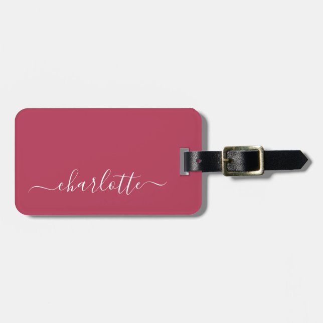 Etiqueta Para Maletas Elegante Estilo Magenta Script Nombre Personalizad (Frente Horizontal)