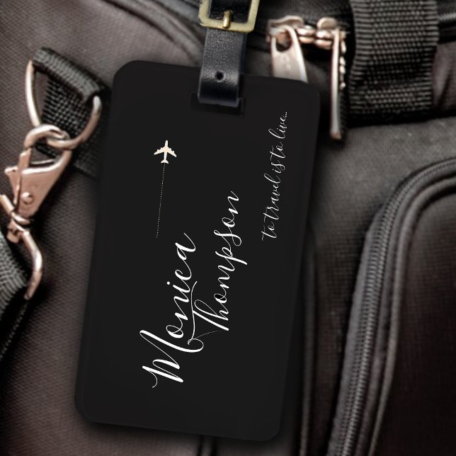Etiqueta Para Maletas elegante estilo manuscrito blanco negro (Subido por el creador)