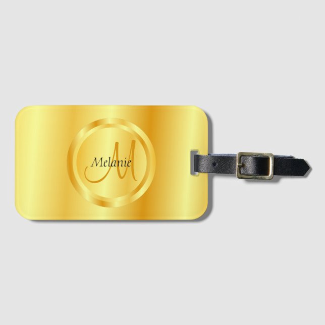 Etiqueta Para Maletas Elegante Faux Gold Modern Monogramed Template (Anverso horizontal)