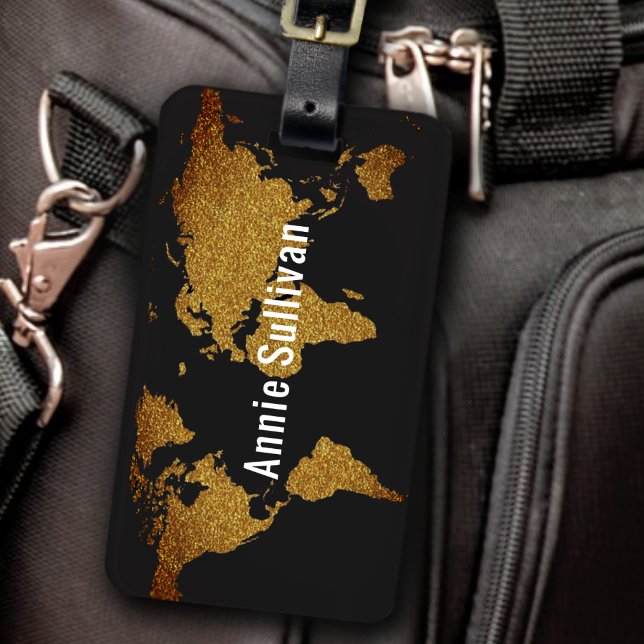 Etiqueta Para Maletas Elegante Faux Gold World Map Agent (Subido por el creador)