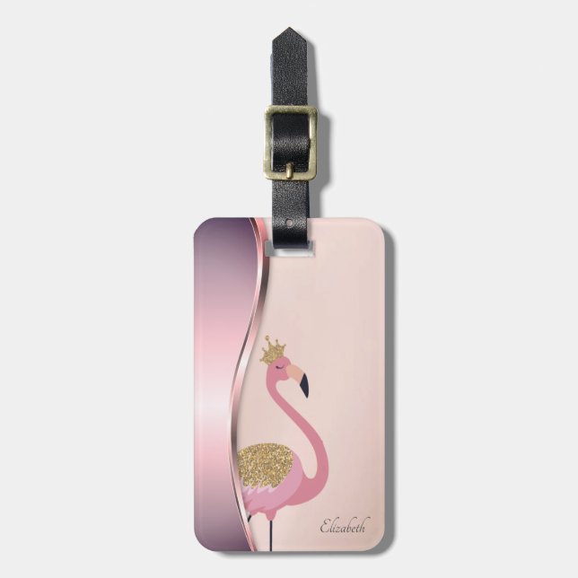 Etiqueta Para Maletas Elegante Flamingo Metálico Moderno (Frente Vertical)