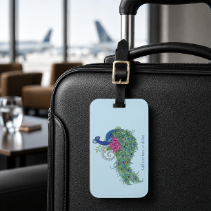 Etiqueta Para Maletas Elegante Flor de Loto Pavo Real Azul Ornado Henna