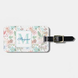 Etiqueta Para Maletas Elegante Flor Flora Flor Azul Tema Monograma