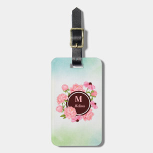 Etiqueta Para Maletas Elegante Floral color de agua rosada de color rosa